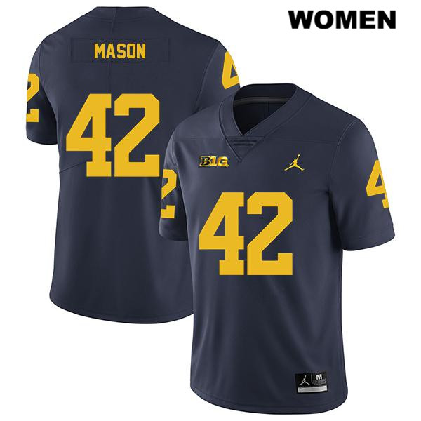 Women's NCAA Michigan Wolverines Ben Mason #42 Navy Jordan Brand Authentic Stitched Legend Football College Jersey MY25D83YD